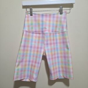 Beyond Yoga Pastel Gingham High Waisted Biker Shorts Size Small